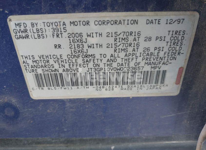 Photo 9 of 1998 Toyota Rav4 (VIN JT3GP10V0W0023657)