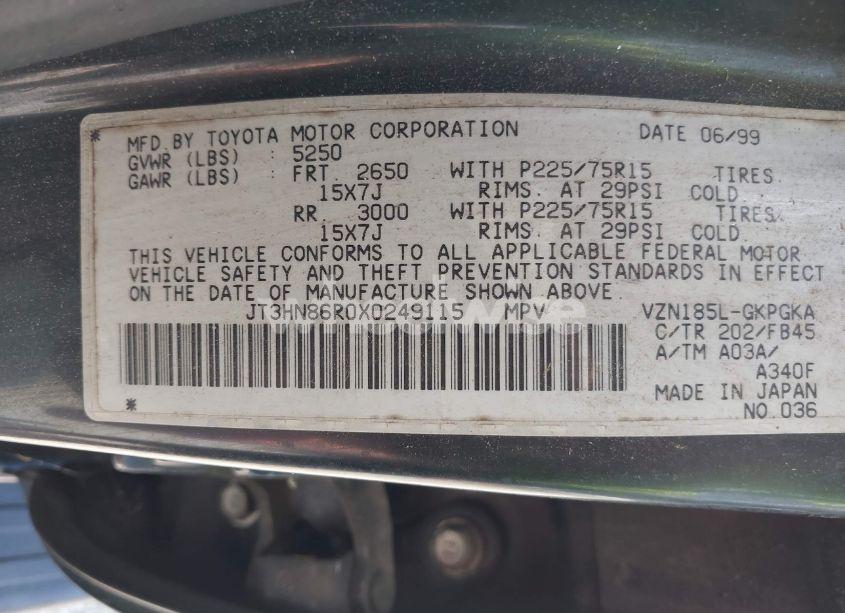 Photo 9 of 1999 Toyota 4runner SR5 V6 (VIN JT3HN86R0X0249115)