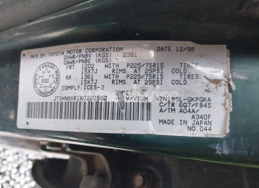 Photo 9 of 1999 Toyota 4runner SR5 V6 (VIN JT3HN86R1X0220562)