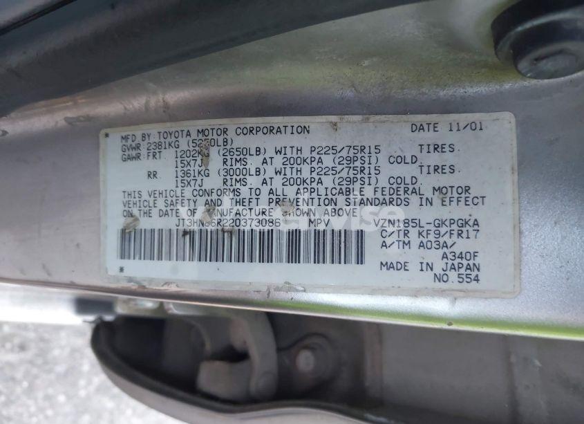 Photo 9 of 2002 Toyota 4runner SR5 V6 (VIN JT3HN86R220373086)