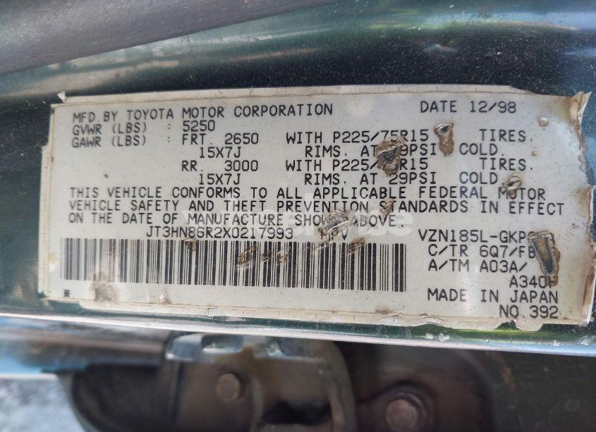 Photo 9 of 1999 Toyota 4runner SR5 V6 (VIN JT3HN86R2X0217993)
