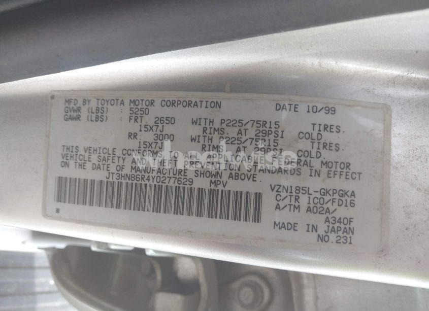 Photo 9 of 2000 Toyota 4runner SR5 V6 (VIN JT3HN86R4Y0277629)