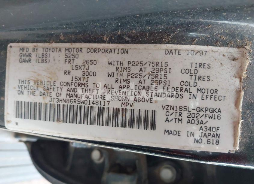 Photo 9 of 1998 Toyota 4runner SR5 V6 (VIN JT3HN86R5W0148117)