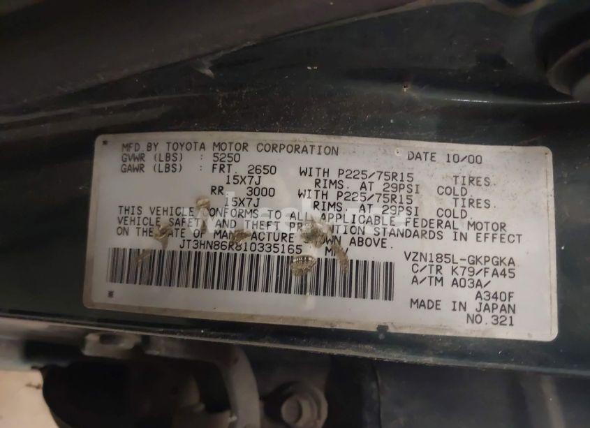 Photo 9 of 2001 Toyota 4runner SR5 V6 (VIN JT3HN86R810335165)