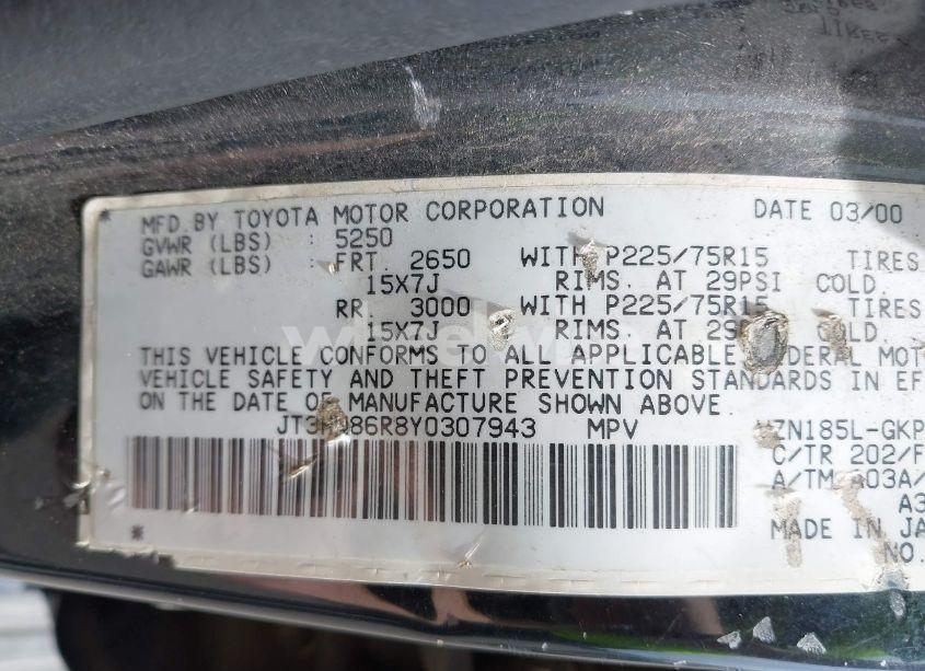 Photo 9 of 2000 Toyota 4runner SR5 V6 (VIN JT3HN86R8Y0307943)