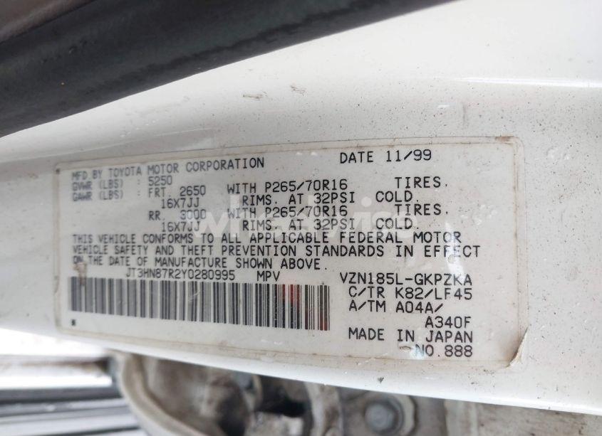 Photo 9 of 2000 Toyota 4runner LIMITED V6 (VIN JT3HN87R2Y0280995)