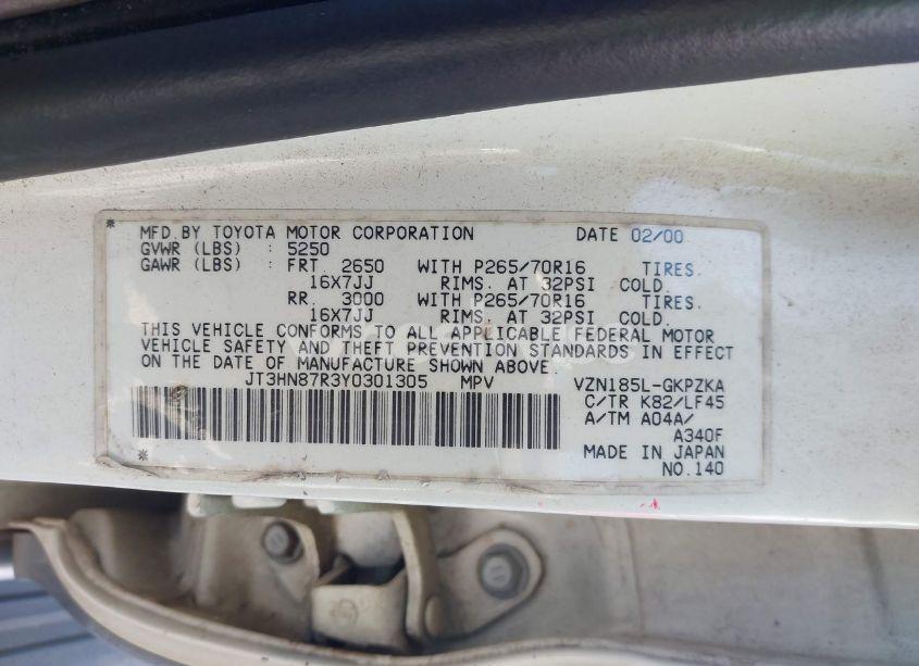 Photo 9 of 2000 Toyota 4runner LIMITED V6 (VIN JT3HN87R3Y0301305)