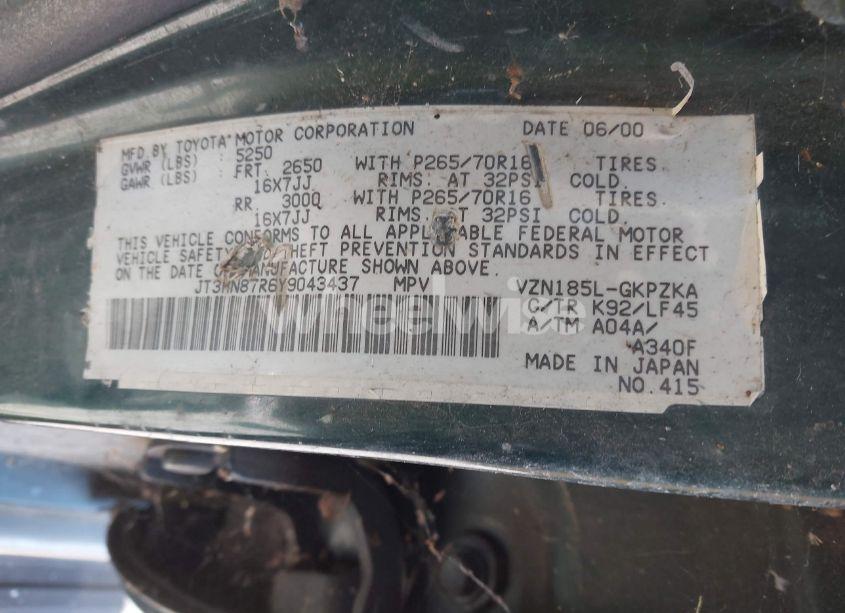 Photo 9 of 2000 Toyota 4runner LIMITED V6 (VIN JT3HN87R6Y9043437)