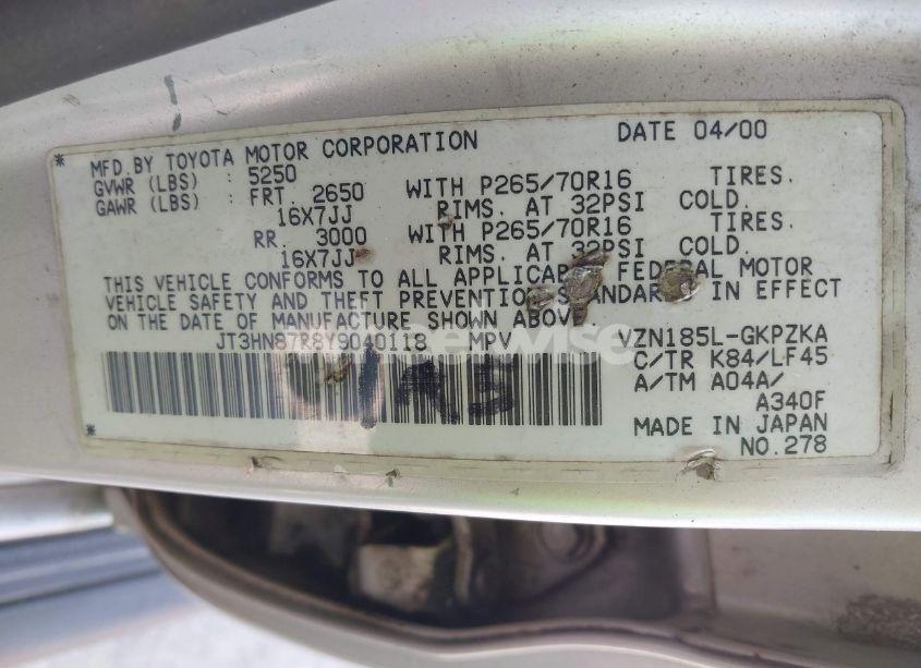 Photo 9 of 2000 Toyota 4runner LIMITED V6 (VIN JT3HN87R8Y9040118)