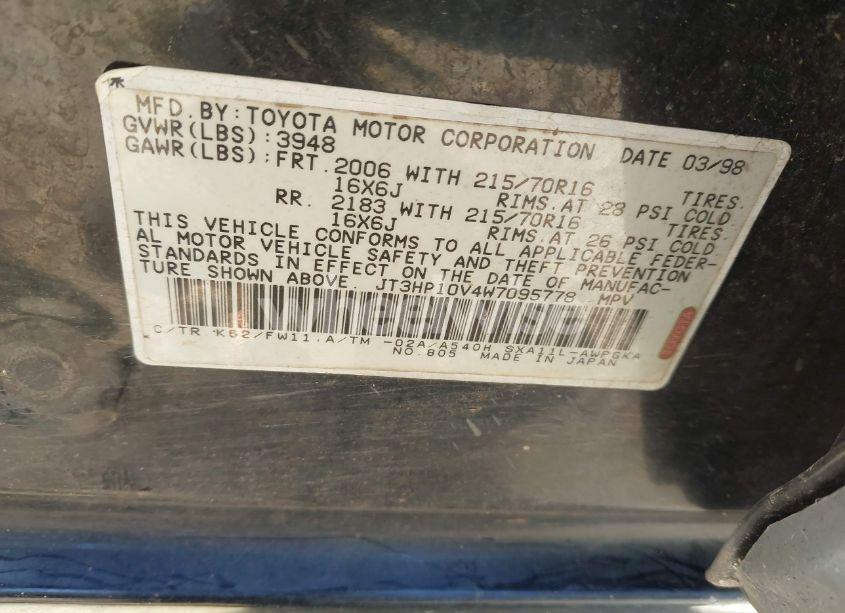 Photo 9 of 1998 Toyota Rav4 (VIN JT3HP10V4W7095778)
