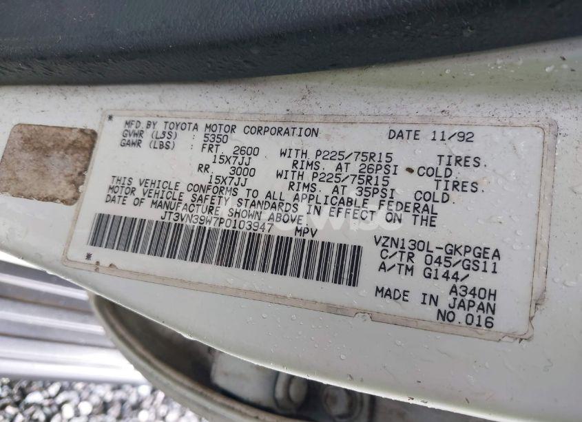 Photo 9 of 1993 Toyota 4runner VN39 SR5 (VIN JT3VN39W7P0103947)