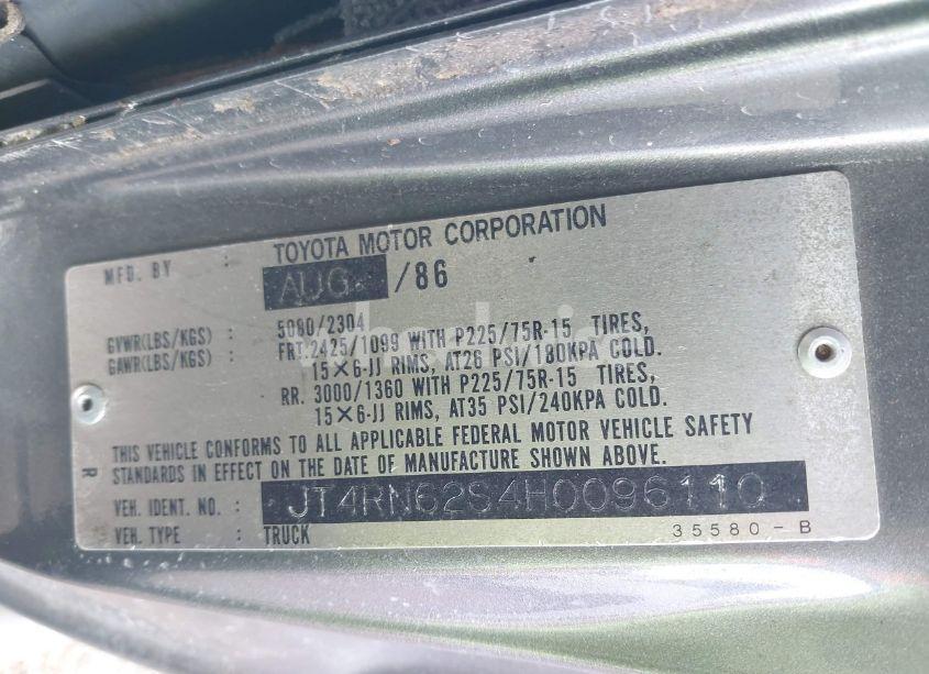 Photo 9 of 1987 Toyota 4runner RN60 (VIN JT4RN62S4H0096110)