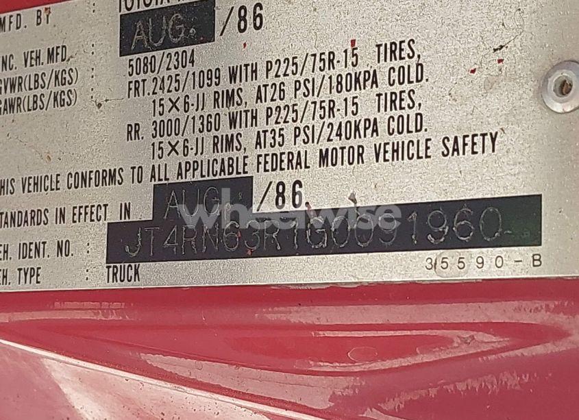 Photo 9 of 1986 Toyota Pickup RN63 STD (VIN JT4RN63R1G0091960)