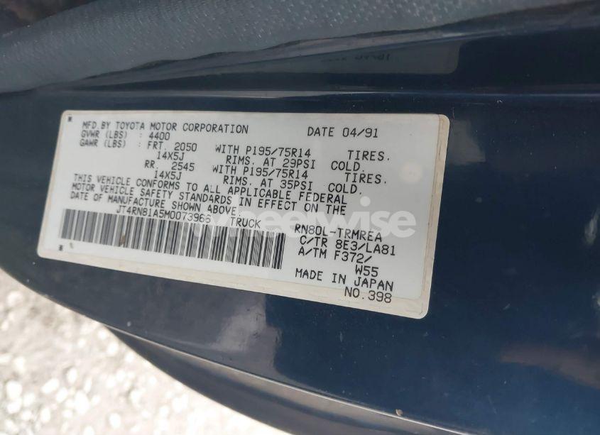 Photo 9 of 1991 Toyota Pickup 1/2 TON SHORT WHEELBASE (VIN JT4RN81A5M0073966)