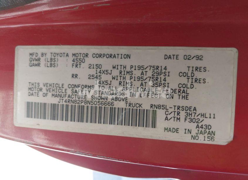 Photo 9 of 1992 Toyota Pickup 1/2 TON LNG WHEELBASE DLX (VIN JT4RN82P8N5056666)