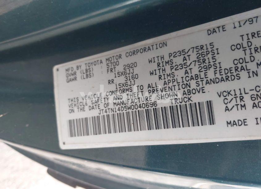 Photo 9 of 1998 Toyota T100 SR5 V6 (VIN JT4TN14D5W0040696)