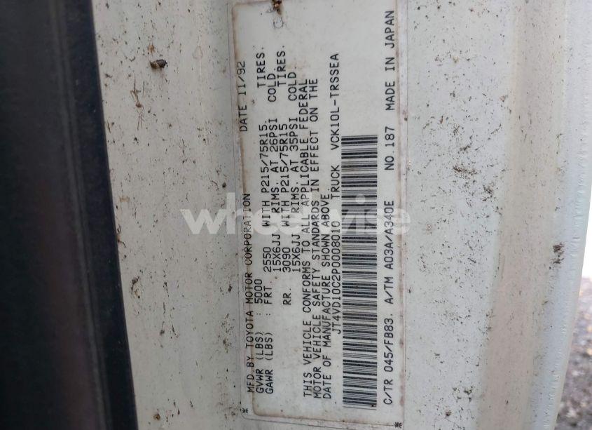 Photo 9 of 1993 Toyota T100 SR5 (VIN JT4VD10C2P0008010)