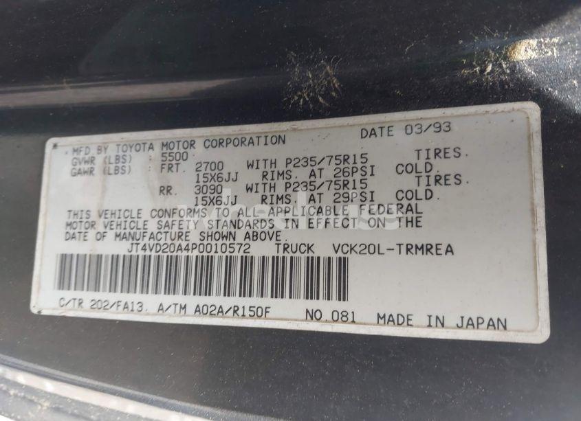 Photo 9 of 1993 Toyota T100 (VIN JT4VD20A4P0010572)