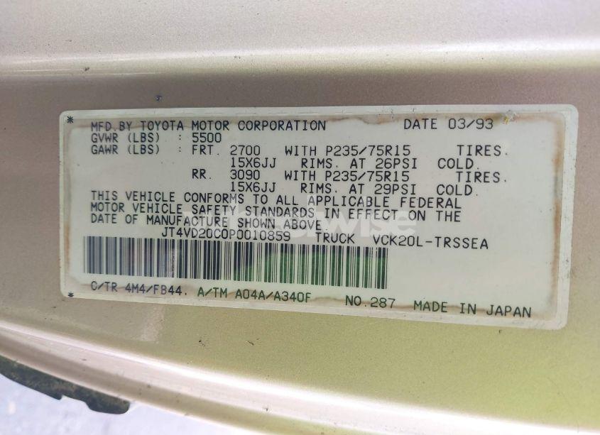 Photo 9 of 1993 Toyota T100 SR5 (VIN JT4VD20C0P0010859)