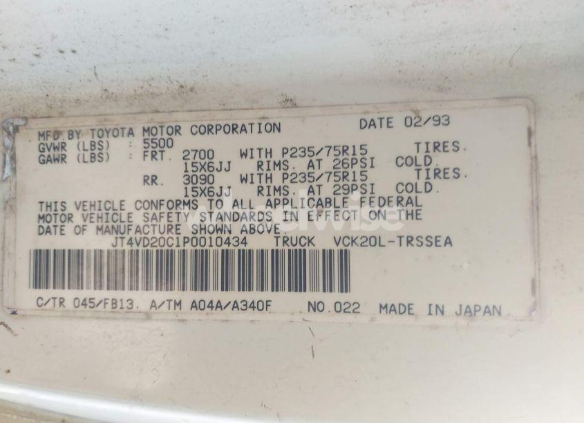 Photo 9 of 1993 Toyota T100 SR5 (VIN JT4VD20C1P0010434)