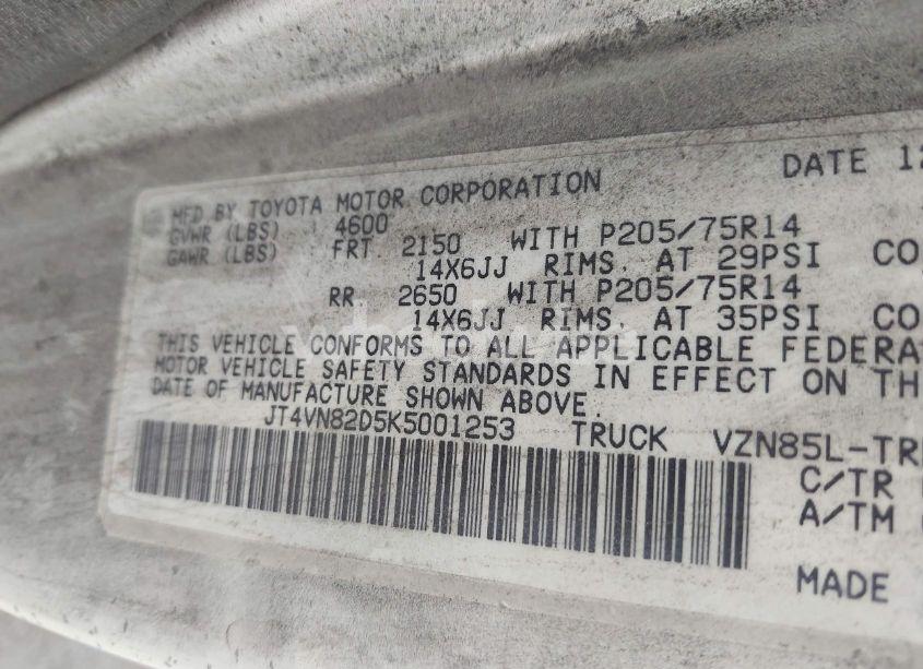 Photo 9 of 1989 Toyota Pickup 1/2 TON LNG WHEELBASE DLX (VIN JT4VN82D5K5001253)