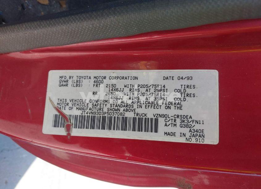 Photo 9 of 1993 Toyota Pickup 1/2 TON EX LONG WHLBSE DX (VIN JT4VN93D3P5037082)