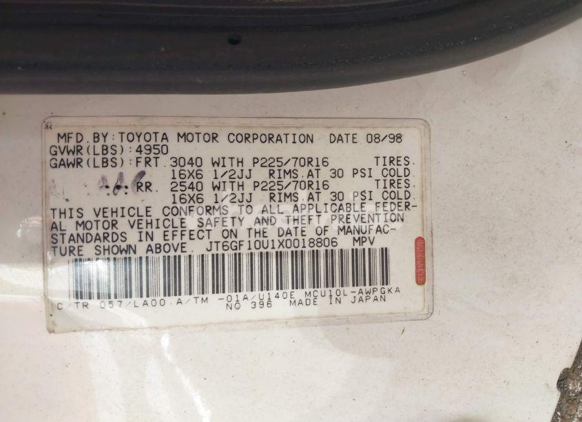 Photo 9 of 1999 Lexus Rx 300 (VIN JT6GF10U1X0018806)