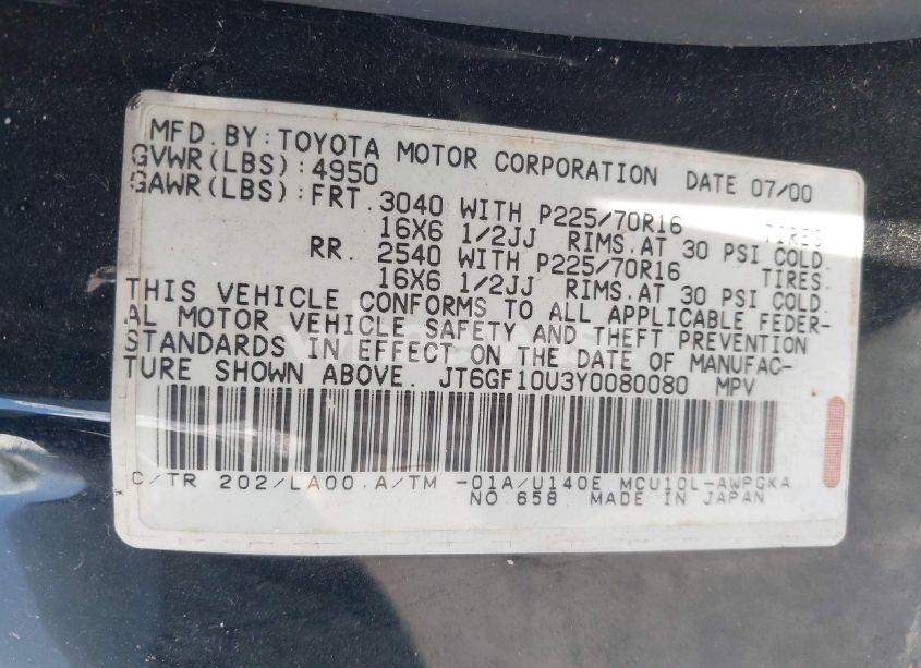 Photo 9 of 2000 Lexus Rx 300 (VIN JT6GF10U3Y0080080)