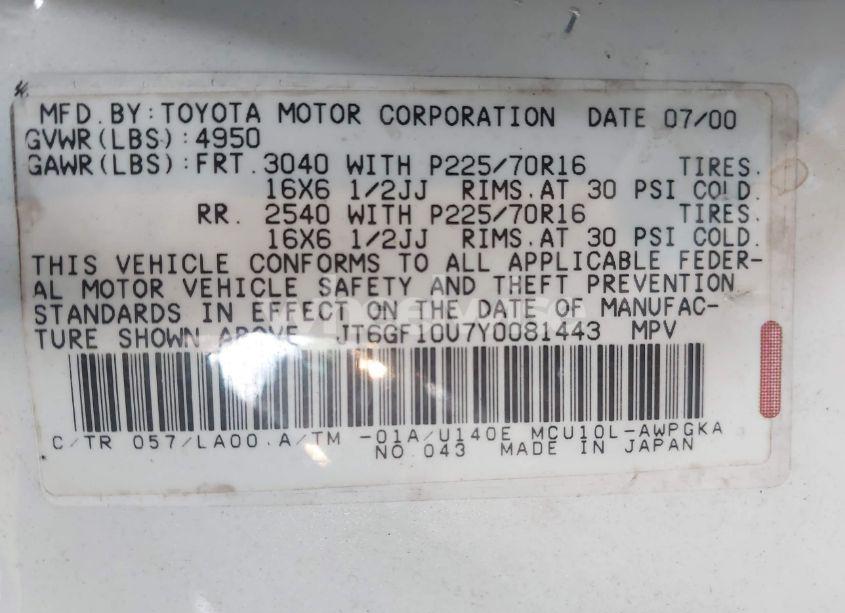 Photo 9 of 2000 Lexus Rx 300 (VIN JT6GF10U7Y0081443)