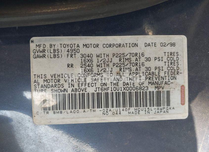 Photo 9 of 1999 Lexus Rx 300 (VIN JT6HF10U1X0006823)