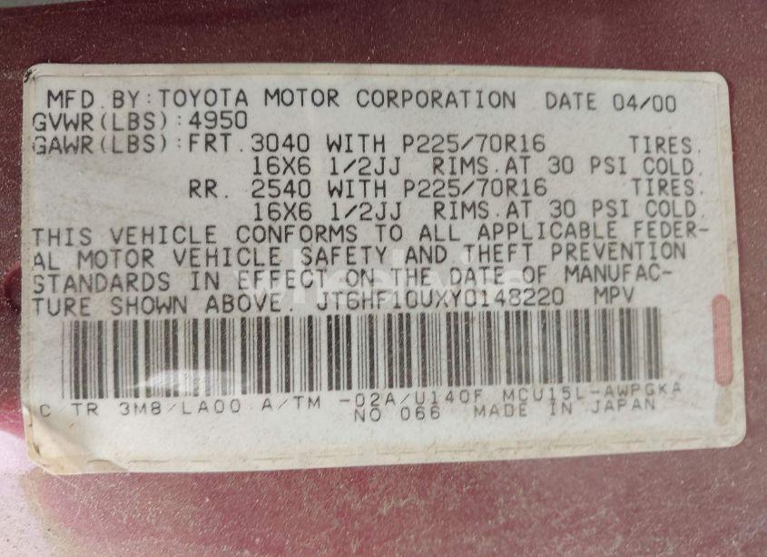 Photo 9 of 2000 Lexus Rx 300 (VIN JT6HF10UXY0148220)