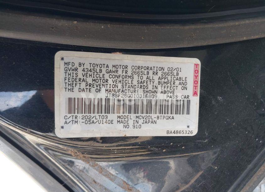 Photo 9 of 2001 Lexus Es 300 (VIN JT8BF28G010316809)