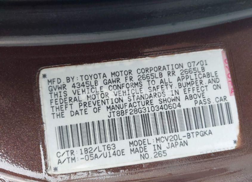 Photo 9 of 2001 Lexus Es 300 (VIN JT8BF28G310340604)