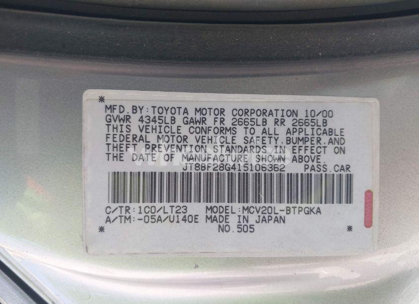 Photo 9 of 2001 Lexus Es 300 (VIN JT8BF28G415106362)