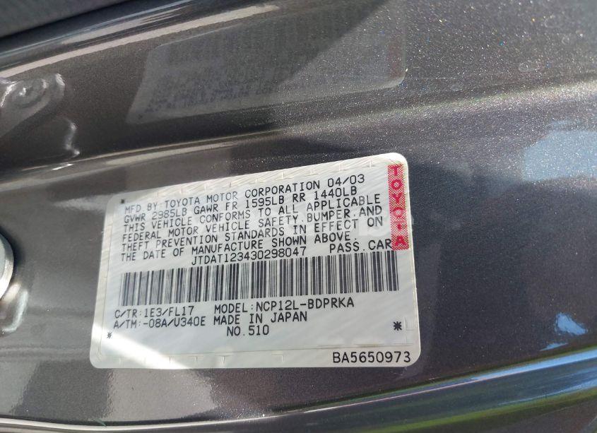 Photo 9 of 2003 Toyota Echo (VIN JTDAT123430298047)