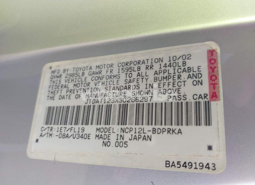 Photo 9 of 2003 Toyota Echo (VIN JTDAT123X30266297)