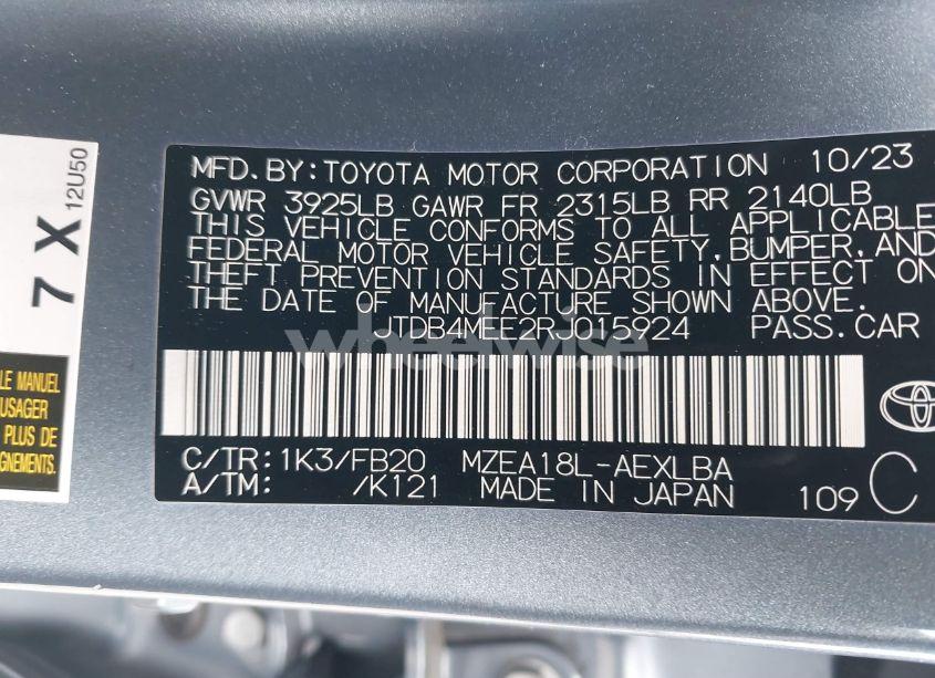 Photo 9 of 2024 Toyota Corolla LE (VIN JTDB4MEE2RJ015924)