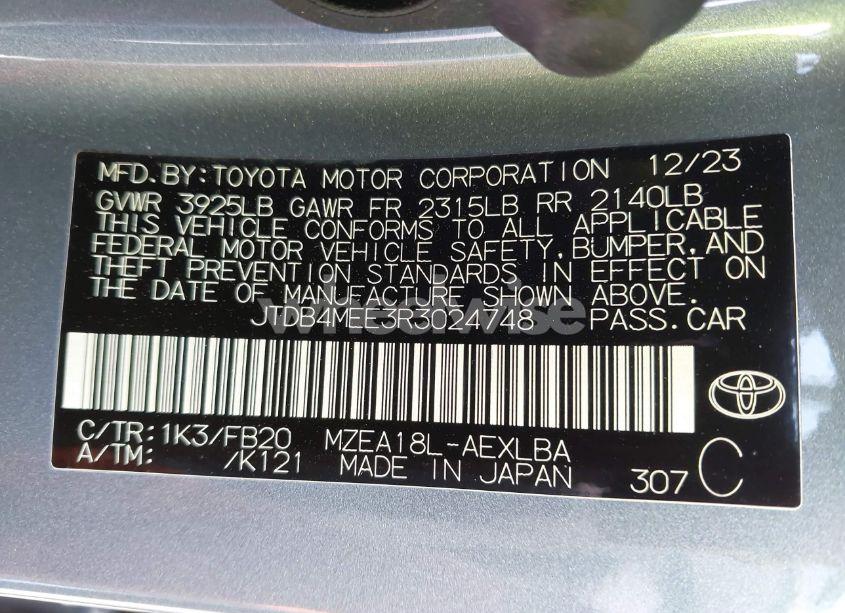 Photo 9 of 2024 Toyota Corolla LE (VIN JTDB4MEE3R3024748)