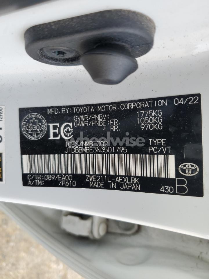 Photo 12 of 2022 TOYOTA COROLLA N/A (VIN JTDBBMBE3N3501795)