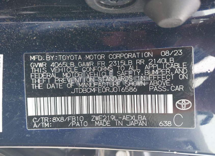 Photo 9 of 2024 Toyota Corolla HYBRID LE (VIN JTDBCMFE0RJ016586)
