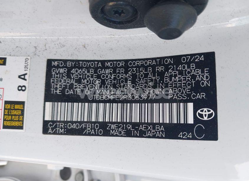 Photo 9 of 2024 Toyota Corolla HYBRID LE (VIN JTDBCMFE2R3063977)
