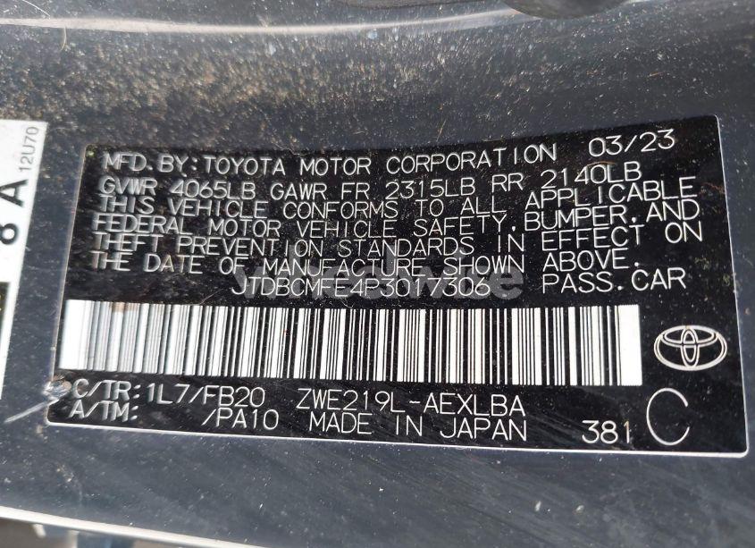 Photo 9 of 2023 Toyota Corolla HYBRID LE (VIN JTDBCMFE4P3017306)