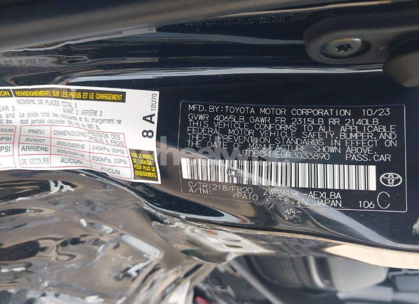 Photo 9 of 2024 Toyota Corolla HYBRID LE (VIN JTDBCMFE5R3033890)