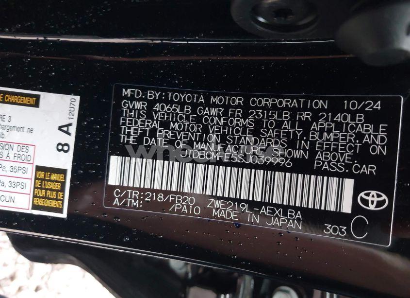 Photo 9 of 2025 Toyota Corolla HYBRID LE (VIN JTDBCMFE5SJ039996)