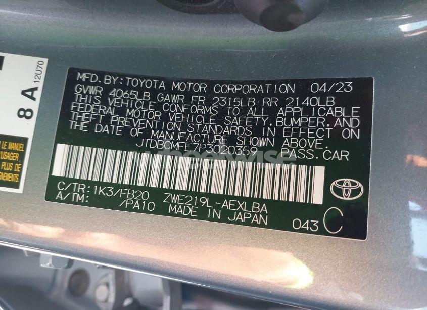 Photo 9 of 2023 Toyota Corolla HYBRID LE/HYBRID SE/HYBRID SE INFRARED/HYBRID XLE (VIN JTDBCMFE7P3020359)