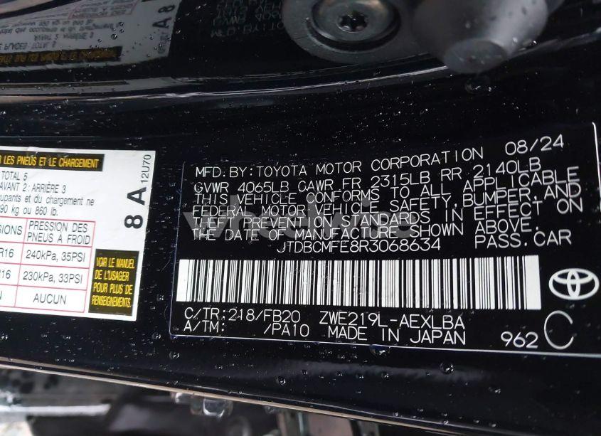 Photo 9 of 2024 Toyota Corolla HYBRID LE (VIN JTDBCMFE8R3068634)