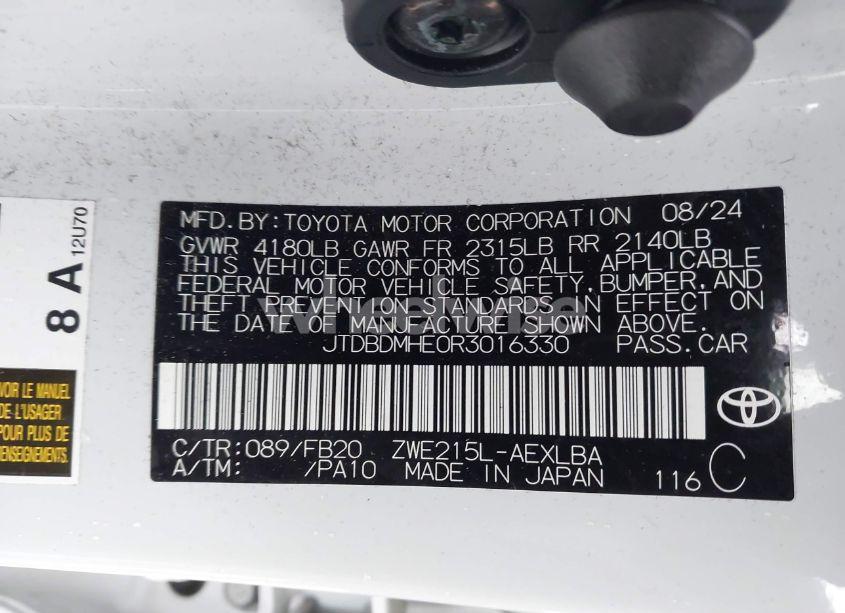 Photo 9 of 2024 Toyota Corolla HYBRID LE (VIN JTDBDMHE0R3016330)
