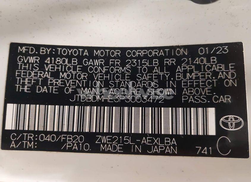 Photo 9 of 2023 Toyota Corolla HYBRID LE (VIN JTDBDMHE3P3003472)