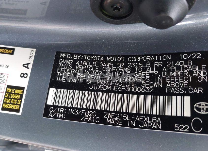 Photo 9 of 2023 Toyota Corolla HYBRID LE (VIN JTDBDMHE6P3000632)