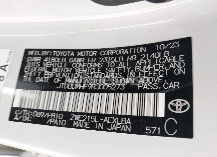 Photo 9 of 2024 Toyota Corolla HYBRID LE (VIN JTDBDMHE9RJ005273)